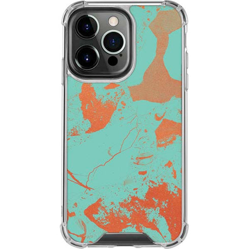 Turquoise and Orange Marble iPhone 15 Pro Clear Case